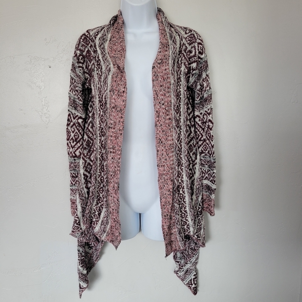 Absolutely Stitch Fix XS Burgundy White Black Knit Sweater Cardigan Draped Front